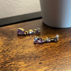 Purple gold drop earrings